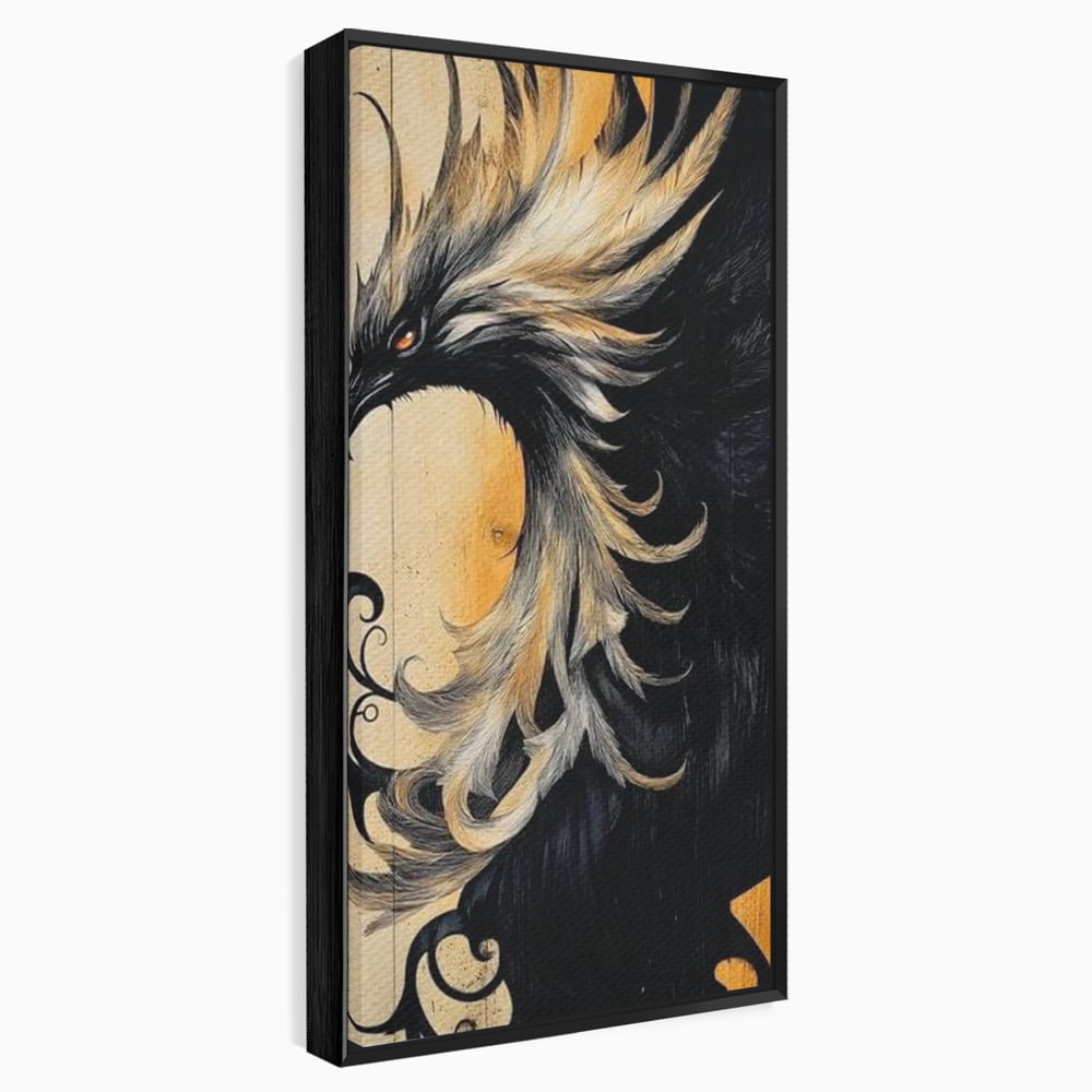 Tablou canvas cu tablou canvas cu pasare mitologica phoenix, in rama de aluminiu negru